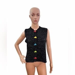 Belle Point Women’s Size S Sleeveless Colorful Cars Button Gray Sweater Vest